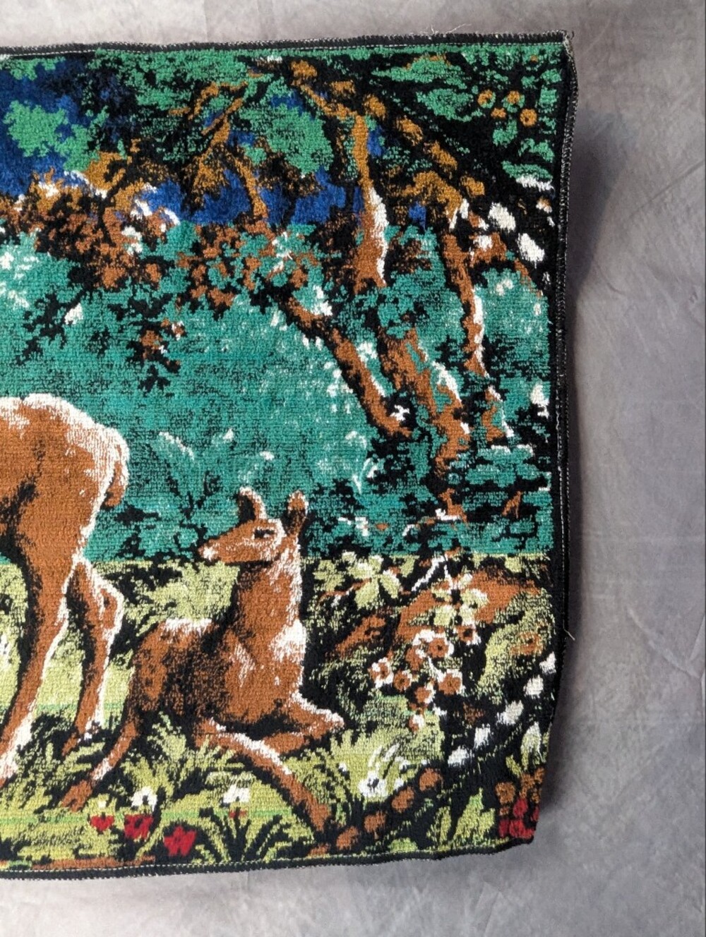 Mid Century Modern Velvet Deer Family Wall Tapestry Woodland Cabin Lodge 38"x19" - Picture 5 of 9